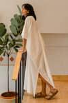 Vanaras_Off White Organic Cotton Stripe V Neck Lyla Flared Kaftan Gown  _at_Aza_Fashions