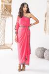 Buy_Chhavvi Aggarwal_Pink Crepe Embroidery Asymmetric Floret Print One Shoulder Draped Dress_Online_at_Aza_Fashions