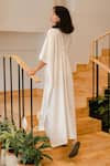 Vanaras_Off White Organic Cotton Stripe V Neck Lyla Flared Kaftan Gown  _Online