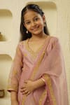 Buy_Rar studio - Kids_Pink Chanderi Handloom 50% Silk X Cut Dana Embellished Kurta Pant Set  _Online_at_Aza_Fashions