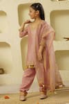 Rar studio - Kids_Pink Chanderi Handloom 50% Silk X Cut Dana Embellished Kurta Pant Set  _at_Aza_Fashions