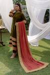 Buy_Daljit Sudan_Green Phiran Kurta And Pant Crepe & Dupatta Velvet Stripe Embroidered Set_Online_at_Aza_Fashions