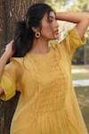 Shop_Dhaari_Yellow Handwoven Cotton Silk Hand Smocked Round Dress _Online_at_Aza_Fashions