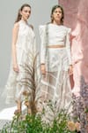 Shop_Vidhi Wadhwani_Off White Organza, Twill Embroidery Yaya Structured Skirt _Online_at_Aza_Fashions