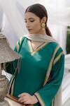 Shop_Daljit Sudan_Green Phiran Kurta And Pant Crepe & Dupatta Georgette Embroidery Neckline Set _Online_at_Aza_Fashions