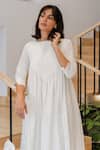 Buy_Vanaras_Off White Cotton Round Neck Perla Pintucked Bodice Dress