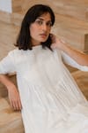 Shop_Vanaras_Off White Cotton Round Neck Perla Pintucked Bodice Dress