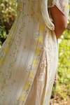 Buy_Dhaari_Off White Handwoven Cotton Silk Hand Painted Kantha Round And Pleated Dress _Online_at_Aza_Fashions