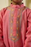 Buy_Rar studio - Kids_Peach Chanderi Handloom 50% Silk X 50% Cotton Work Kurta And Pant Set _Online_at_Aza_Fashions