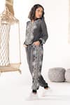 Chhavvi Aggarwal_Black Crepe Printed Floret Mandarin Collar Jacket And Joggers Set _Online_at_Aza_Fashions