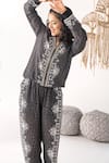 Buy_Chhavvi Aggarwal_Black Crepe Printed Floret Mandarin Collar Jacket And Joggers Set _Online_at_Aza_Fashions