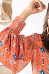 Chhavvi Aggarwal_Orange Crepe Collared Stripe Print Shirt _Online_at_Aza_Fashions