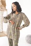 Buy_Chhavvi Aggarwal_Grey Crepe Printed Geometric Spread Collar Stripe Shirt And Pant Set _Online_at_Aza_Fashions