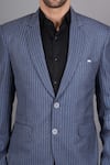 Shop Soniya G Blue Wool, Tweed Stripe Pattern Blazer Online at Aza Fashions Shop_Soniya G_Blue Wool, Tweed Stripe Pattern Blazer_Online_at_Aza_Fashions