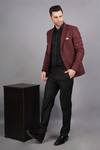 Soniya G_Wine Wool, Tweed Checkered Pattern Blazer_Online_at_Aza_Fashions