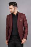 Buy_Soniya G_Wine Wool, Tweed Checkered Pattern Blazer_Online_at_Aza_Fashions
