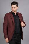 Shop_Soniya G_Wine Wool, Tweed Checkered Pattern Blazer_Online_at_Aza_Fashions