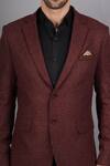 Soniya G_Wine Wool, Tweed Checkered Pattern Blazer_at_Aza_Fashions