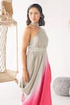 Buy_Chhavvi Aggarwal_Grey Satin Asymmetric Ombre Cowl Top And Pant Set_Online_at_Aza_Fashions