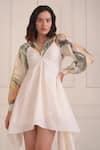 Buy_Shwetanga_Ivory Cotton Plunge Neck, Collared Organic Handkerchief Dress And Shirt Set _Online_at_Aza_Fashions