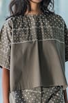 Leh Studios_White Cotton Embroidery Round Neck Dots Handkerchief T-shirt _Online_at_Aza_Fashions