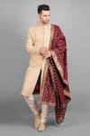 Soniya G_Beige Raw Silk Embroidery Chevron Sherwani Set _Online_at_Aza_Fashions