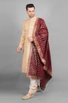 Buy_Soniya G_Beige Raw Silk Embroidery Chevron Sherwani Set _Online_at_Aza_Fashions