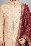 Shop_Soniya G_Beige Raw Silk Embroidery Chevron Sherwani Set _Online_at_Aza_Fashions