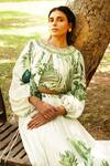 17:17 By Simmi Saboo_Off White Muslin Silk Printed And Cut Dana Hand Rabia Lehenga Bustier Set _Online_at_Aza_Fashions