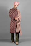 Shop_Soniya G_Maroon Velvet Printed Floral Sherwani Set _Online_at_Aza_Fashions