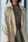 Leh Studios_Ivory Satin Double Breasted Trench Coat_Online_at_Aza_Fashions