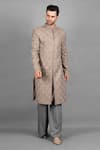Buy_Soniya G_Brown Handloom Cotton, Silk Embroidery Floral Sherwani Set_Online_at_Aza_Fashions