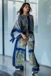 Buy_Leh Studios_Blue Viscose, Crepe Bandeau Neck Printed Kite Kimono Top _Online_at_Aza_Fashions