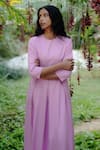 Vanaras_Purple Organic Cotton Round Milis Box Pleated Dress  _Online_at_Aza_Fashions