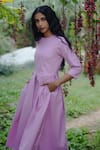 Buy_Vanaras_Purple Organic Cotton Round Milis Box Pleated Dress _Online_at_Aza_Fashions