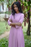 Vanaras_Purple Organic Cotton Round Milis Box Pleated Dress  _at_Aza_Fashions