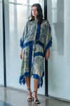 Buy_Leh Studios_Blue Viscose, Crepe Bandeau Neck Printed Kite Kimono Top 