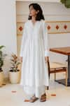 Buy_Vanaras_Off White Organic Cotton Stripe Notched Amari Pattern Anarkali  _Online_at_Aza_Fashions