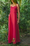 Buy_Vanaras_Pink Organic Cotton V Neck Roja Maxi Dress  _Online_at_Aza_Fashions