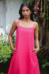 Vanaras_Pink Organic Cotton V Neck Nila Reversible Slip Dress  _Online_at_Aza_Fashions