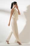 AMRTA by GUNEET KONDAL_Off White Shell 100% Viscose Georgette Plain Halter Ruffled Top And Pant Set _Online_at_Aza_Fashions