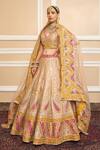 Sheetal Batra_Pink Pure Raw Silk Embroidered Kashmiri Tilla V Neck Bridal Lehenga Set _Online_at_Aza_Fashions