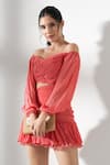 Buy_AMRTA_Coral Shell Off Shoulder Cut Out Dress_Online_at_Aza_Fashions