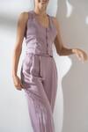 Buy_Amrta By Guneet Kondal_Purple Viscose Square Neck Waistcoat And Pleated Pant Set _Online_at_Aza_Fashions