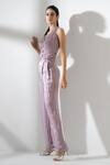 Shop_Amrta By Guneet Kondal_Purple Viscose Square Neck Waistcoat And Pleated Pant Set _Online_at_Aza_Fashions