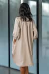 Leh Studios_Beige 100% Rayon Checkered Collared Neck Broken Fence Shirt Dress  _Online_at_Aza_Fashions