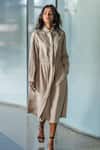 Leh Studios_Beige Rayon Collared Shirt Dress _Online_at_Aza_Fashions