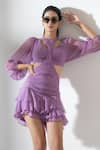 Buy_AMRTA by GUNEET KONDAL_Purple Shell 100% Viscose Chiffon Plain Scoop Neck Overlay Skirt Set _Online_at_Aza_Fashions