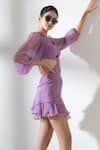 Shop_AMRTA by GUNEET KONDAL_Purple Shell 100% Viscose Chiffon Plain Scoop Neck Overlay Skirt Set _Online_at_Aza_Fashions