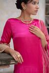 Sheela Suthar_Pink Gajji Silk Embroidery Zardozi Boat Neck Sleeve Kurta Set _Online_at_Aza_Fashions